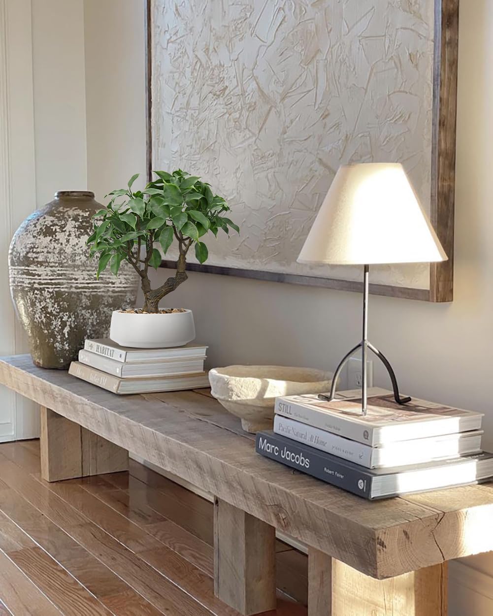 Artificial Bonsai Tree, Small Ficus Bonsai Tree 13" Indoor Bonsai Tree Fake Potted Plant Decorative Fake Desk Plant Decor with Ceramic Pot for Home Office Living Room Bedroom Bathroom Table Shelf - Image 5