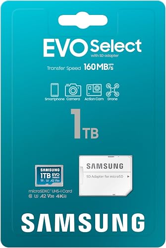 Samsung Carte mémoire microSDXC, Evo Select MB-ME1T0SA/EU, 1 To, vitesse de lecture 160 Mo/s¹, fournie avec adaptateur SD - 9