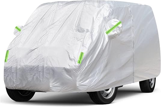 CICMOD Full Car Cover for VW Transporter T5 T6, Waterproof Large Car Cover with Side Door Zipper - Silver