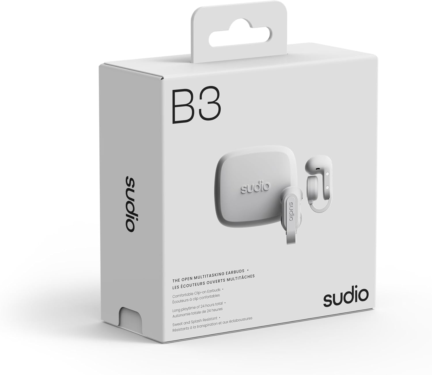 Sudio Audio B3 Open-Ear True Wireless Earbuds – Bluetooth 5.3 Clip-On Headphones with Secure Fit, Sweat-Resistant, Built-in Mic, Long Battery Life, Compatible with iPhone & Android (White)