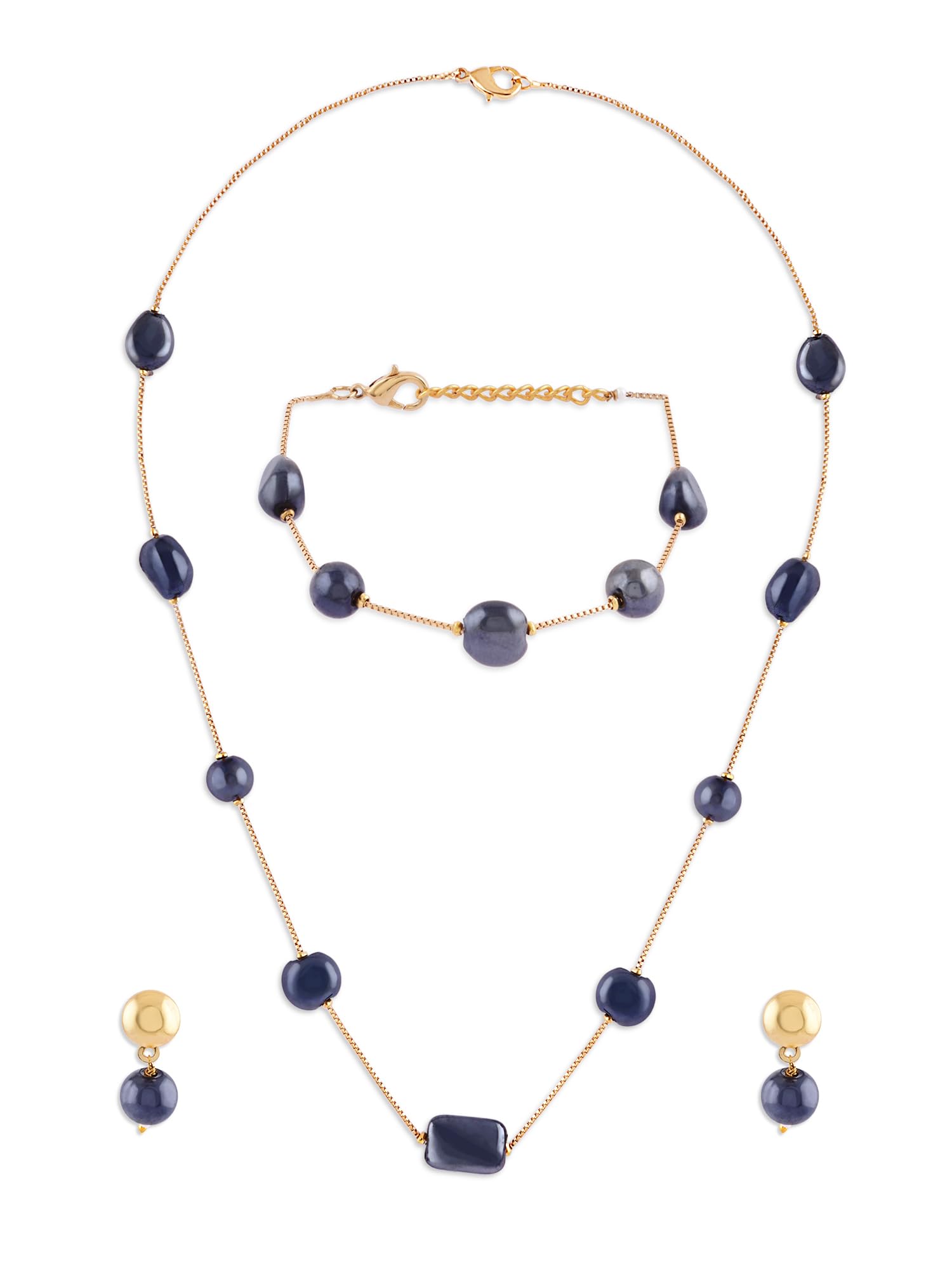 ZAVERI PEARLS Dark Grey Beads Embellished Contemporary Necklace Earring & Bracelet set For Women-ZPFK17295 (B0CTF6LMR9) Amazon Price History, Amazon Price Tracker