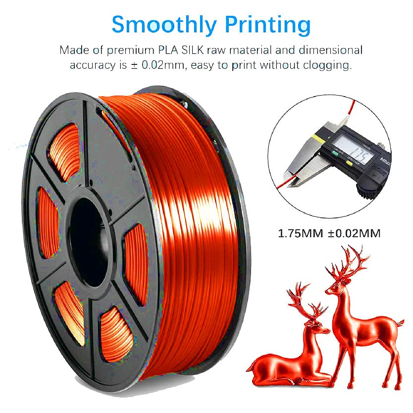 Image of FiLAMONT PLA Silk Filament 1.75mm, 3D Printer Filament, Shiny Silk 1.75 PLA Filament, 1kg(2.2Lbs) /Spool (Silk Orange)