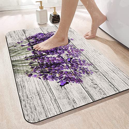 Lmsm Lavender Bathroom Rugs Purple Bath Mat Rugs Mat For Bathroom Decor, Non Slip Lavender Floral Sink Mats Absorbent Quick Drying Floor Mats Carpets For Shower Bathtub Toilet 16" X 24" #TOP1