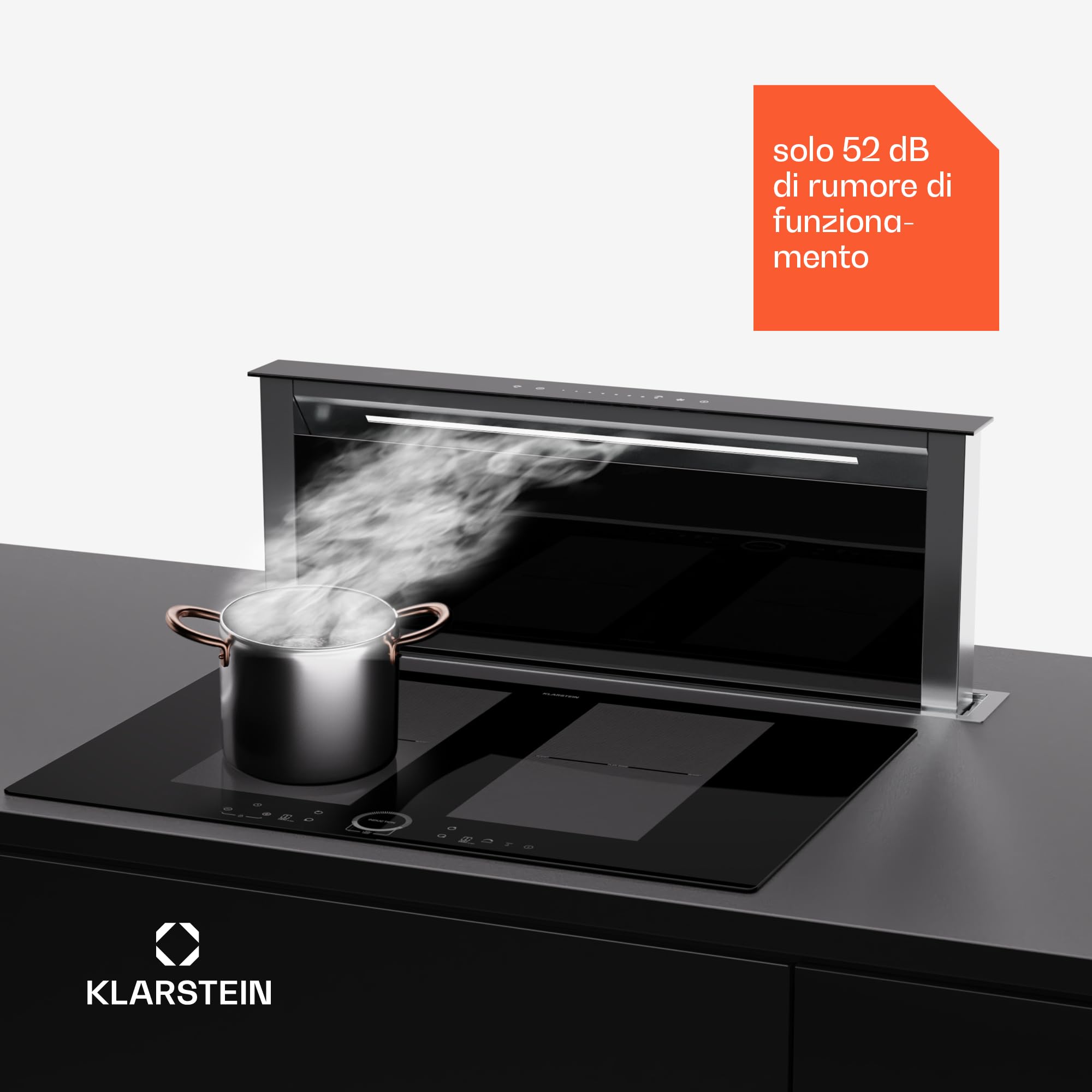 Cappa aspirante Klarstein 75 cm, cappa aspirante da cucina a scomparsa, cappa aspirante da cucina a ricircolo 2 in 1, portata d'aria 576 m³/h, cappa aspirante con luce LED e pannello touch, nero