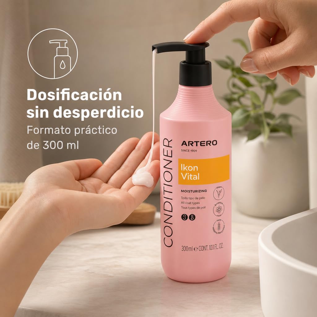 Artero Ikon Vital. Acondicionador para Perros. Hidrata, Suaviza y Protege el Manto. Enriquecido con Avena, Ideal para Pieles sensibles y mantos con Nudos o Tendencia al encrespamiento. (300 ml)