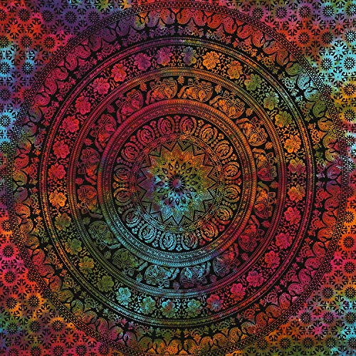 Indian Mandala Tie Dye Tapestry Wall Hanging Elephant Hippie Beach Throw Bohemian Living Room Decor Small Medallion Tapestries Boho Bedspread Multicolor - 60 X 50 Inches #TOP5