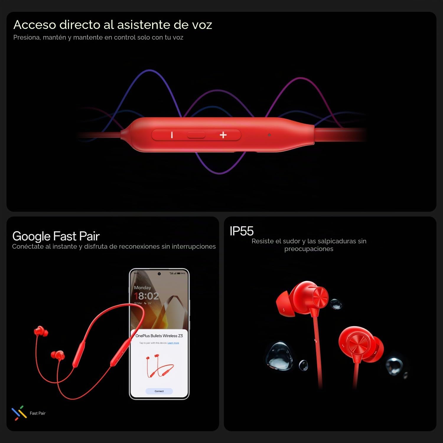 One Plus Bullets Wireless Z3 - Auriculares Bluetooth de 5 pulgadas, audio espacial, controladores de 12.4 mm, batería de 36 horas de duración (Mambo Midnight)