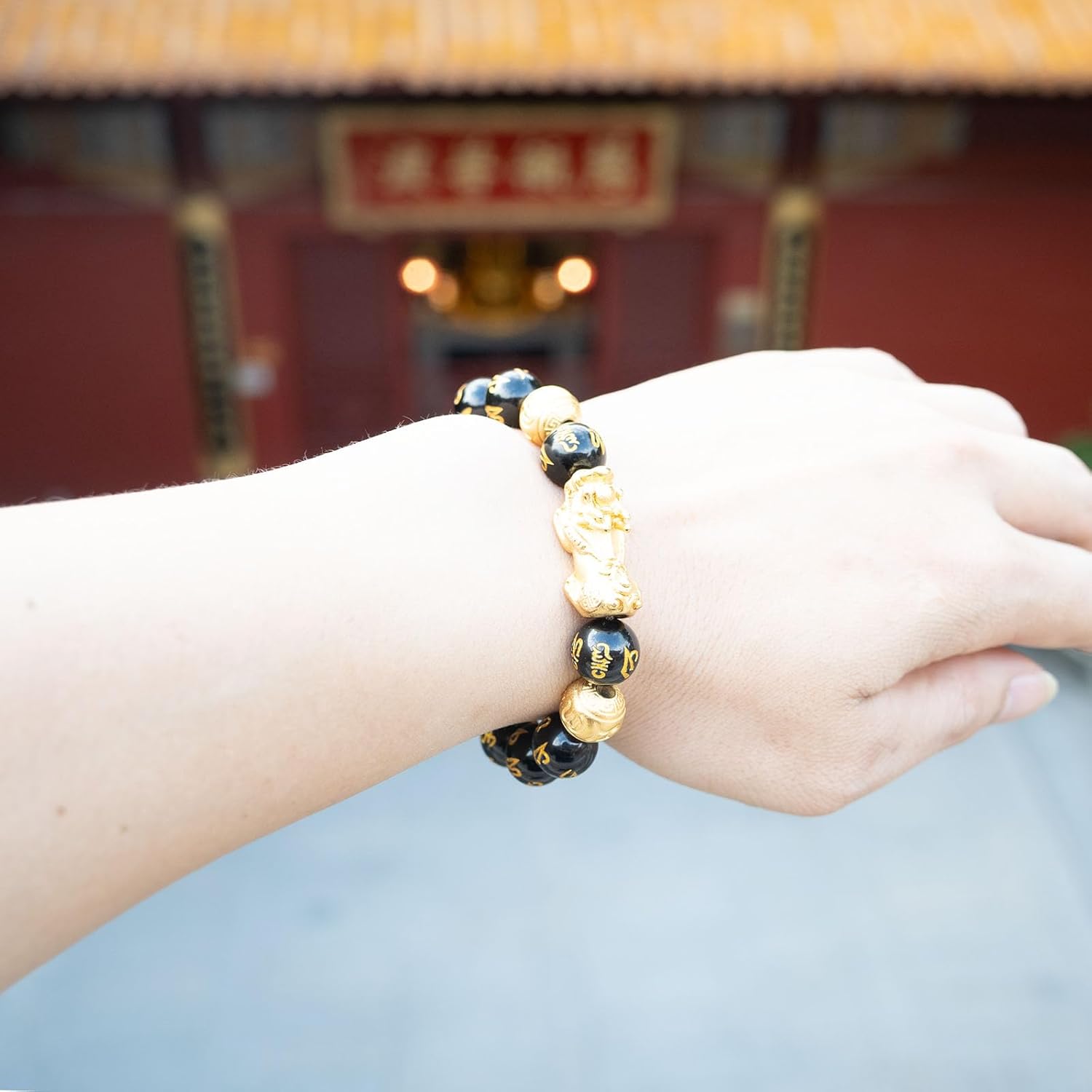 Feng Shui Bracelet 24K Gold Plated PiXiu, Colored Eyes Obsidian Dragon Protection Bracelet Meditation Decompression Prayer Beads Lucky Wealth Bracelets for Men Women(12mm) - Image 8