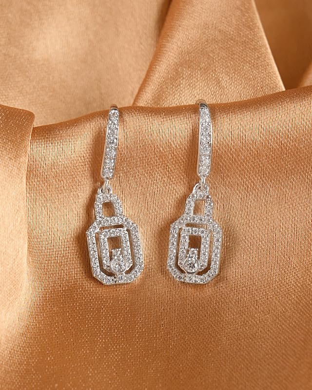 Image of CLARA 925 Sterling Silver Drop Earrings | Platinum Plated | Daily Wear |Gift for Women and Girls