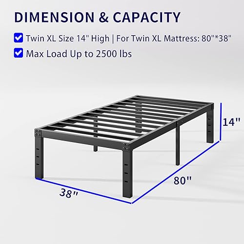 Miniatura 41 de Marco de cama Queen de 18 pulgadas de alto, no necesita somier, plataforma de metal resistente, tamaño Queen para personas pesadas, fácil montaje,