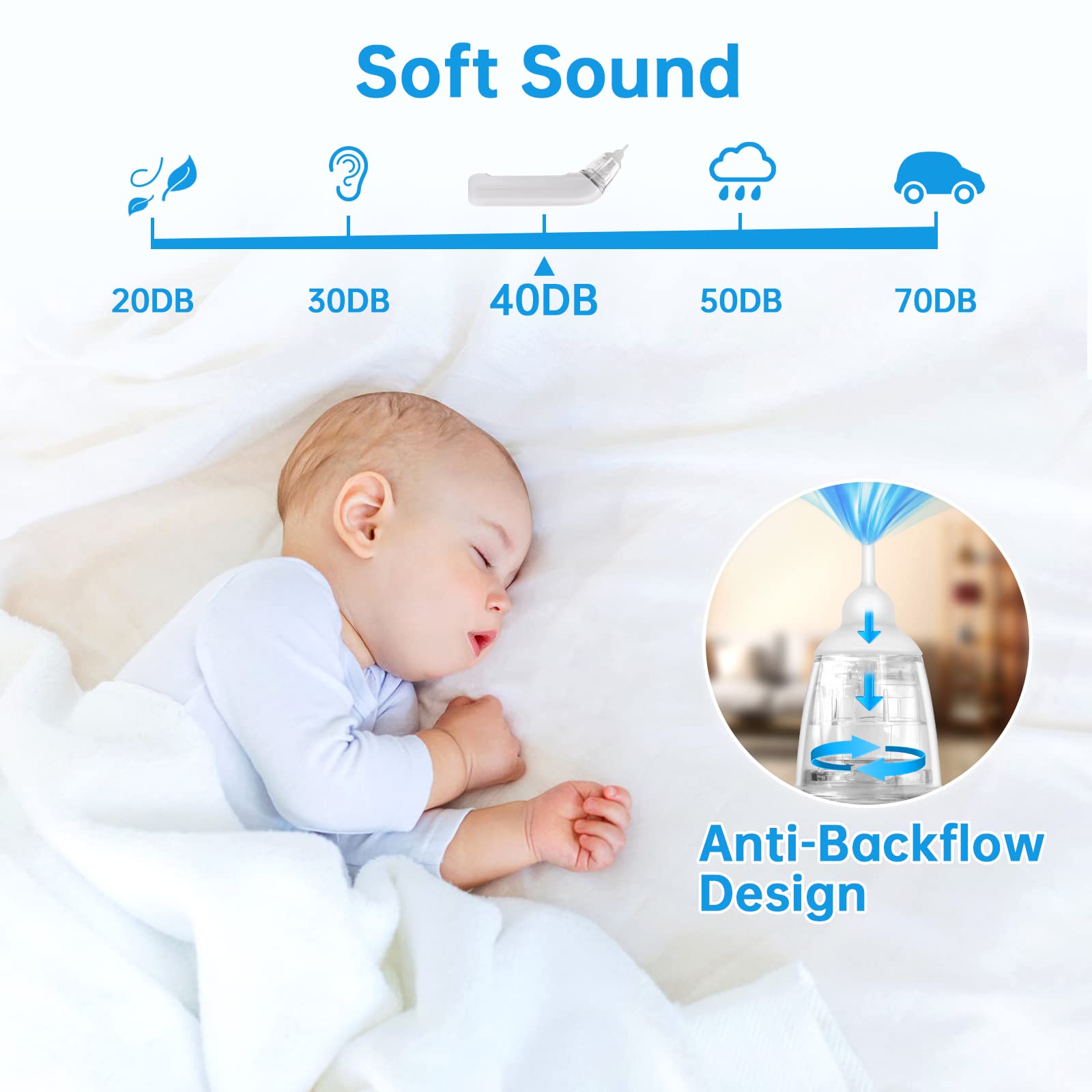 Aspirador nasal para bebé, aspirador eléctrico de nariz para bebé, aspirador de nariz para bebé, limpiador automático de nariz con 3 puntas de silicona