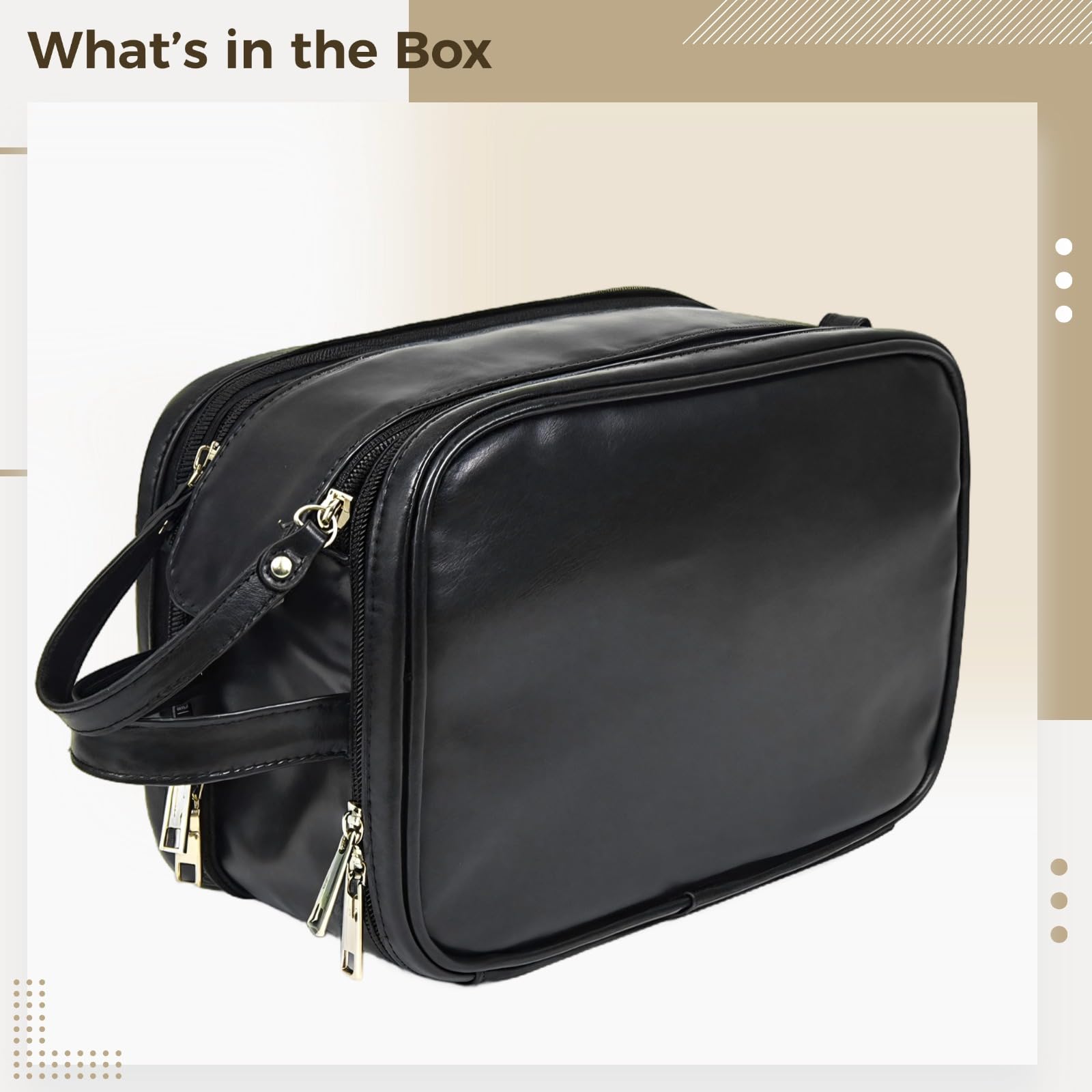 Generisch Neceser de aseo para hombre, de piel sintética, bolsa de aseo para hombres, bolsa de afeitar de viaje, bolsa de afeitar para colgar, doble cremallera, gran capacidad, color negro