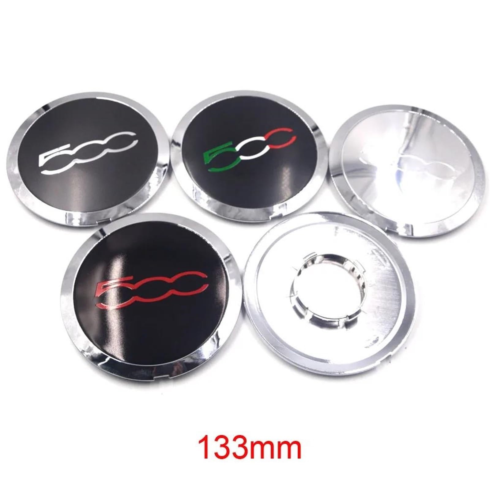 Set Di 4 Coprimozzi Da 133 Mm Per Cerchi In Lega Per Fiat 500 (Codici: 68078419AC, 68078421AC) – Ricambio Per Tappi Centrali Ruota Distanziali Per Cerchi | Colore 5