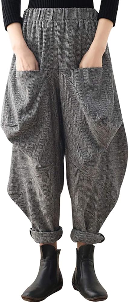 Amazon.com: Bigasset Women's Elastic Waist Baggy Harem Pants with