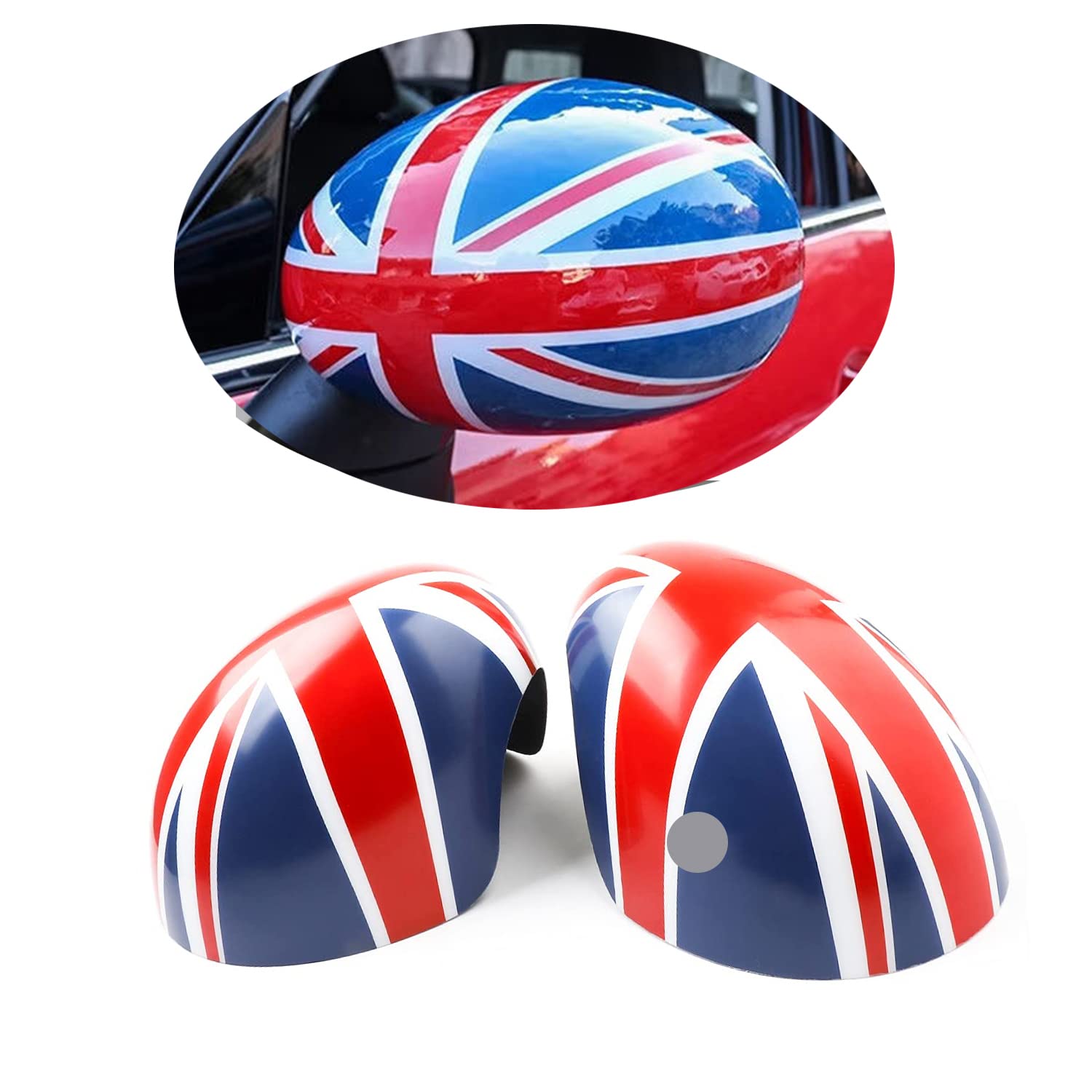 MINI Tapa de carcasa para espejo retrovisor lateral, Juego de tapas de espejo lateral para Mini Cooper One/D/SD/S/JCW F54 F55 F56 F57 F60 2014-2019 (Union Jack Azul, serie F con agujero de luz)