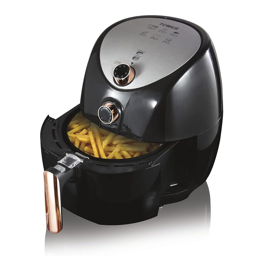Immagine del prodotto Tower T17021RG Friggitrice ad Aria Formato Famiglia a Circolazione Rapida dell'Aria, Friggitrice Aria con Timer 60 Minuti, Friggitrice ad Aria 4 Litri e 3, Air Fryer da 1500W, Nero e Oro Rosa