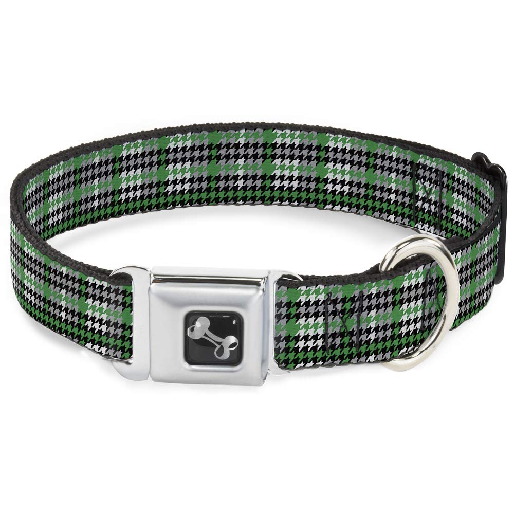 Collier de chien motif pied de poule vert noir gris Buckle Down pour petite taille