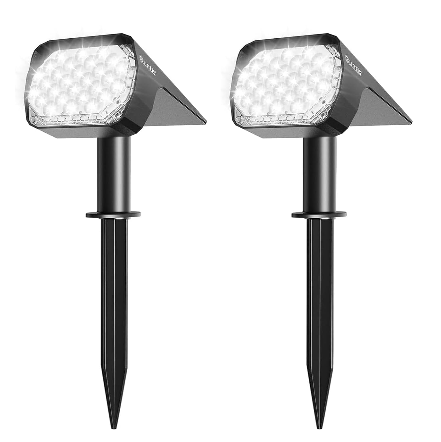 Quntis Solar Spot Lights Outdoor 2 Pack, Solar Garden Spotlights IP65 Waterproof 3 Modes Solar & USB C Powered Garden Lights, Outdoor Wall Lights for Pathway, Trees, Yard, Garden Path Cool White
