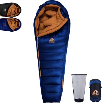 Winter Down Sleeping Bag 0 to -24 C Cold Weather Ultralight Mummy Sleeping Bag for Adults & Teenagers for Camping Hiking & Backpacking