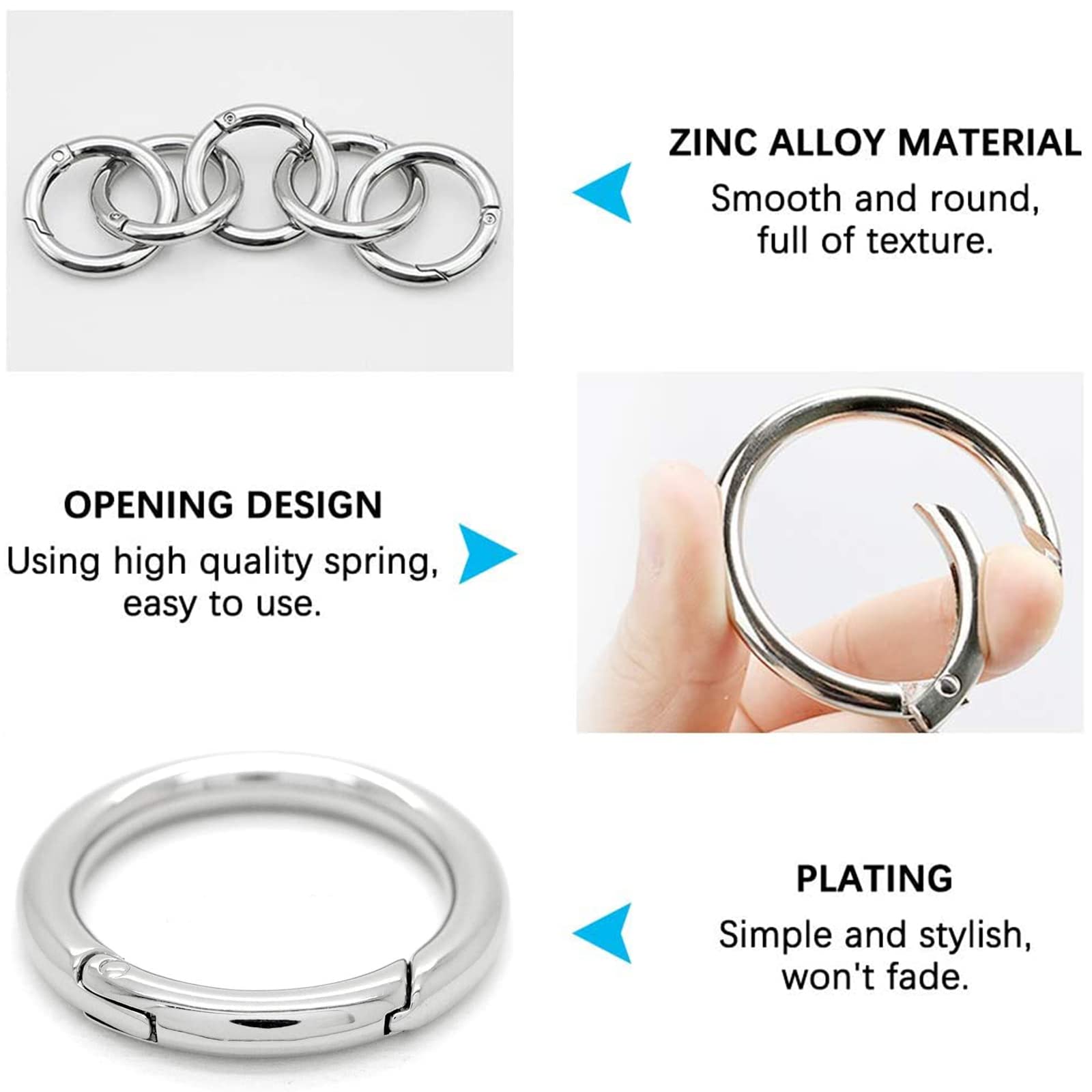 24 Pièces Mousqueton Rond 33mm Rond De Porte Clef Alliage De Zinc