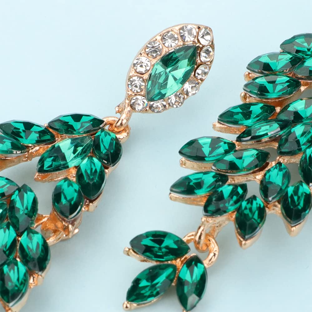 Kercisbeauty Fashion Women Crystal Long Drop Emerald Green Rhinestones Earrings Wedding Bridal Glitter Jewelry Vintage Earrings for Women (Green) - Image 6