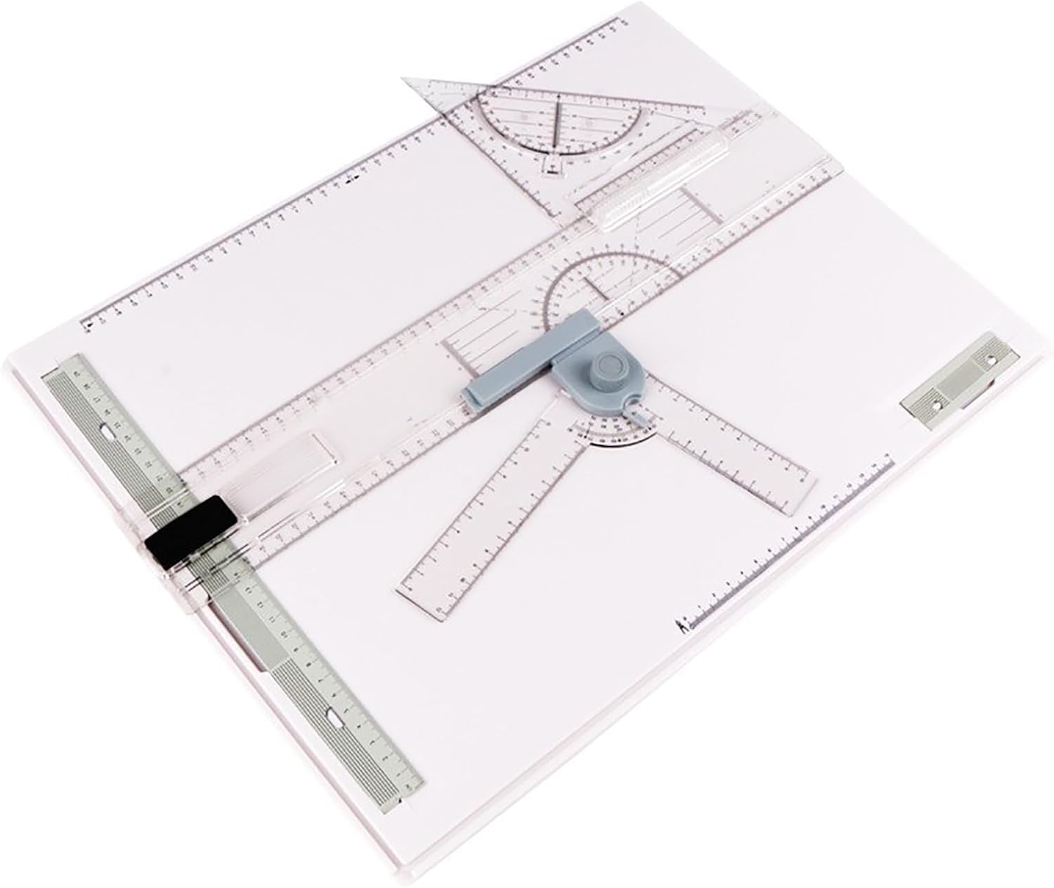 A3 Zeichenbrett-Set Zeichentisch, A3 tragbares Zeichenbrett, mit 2 parallelen geraden Kanten und 2 Winkelclips, Doppelverriegelung, einstellbarer Winkel, klare Regeln