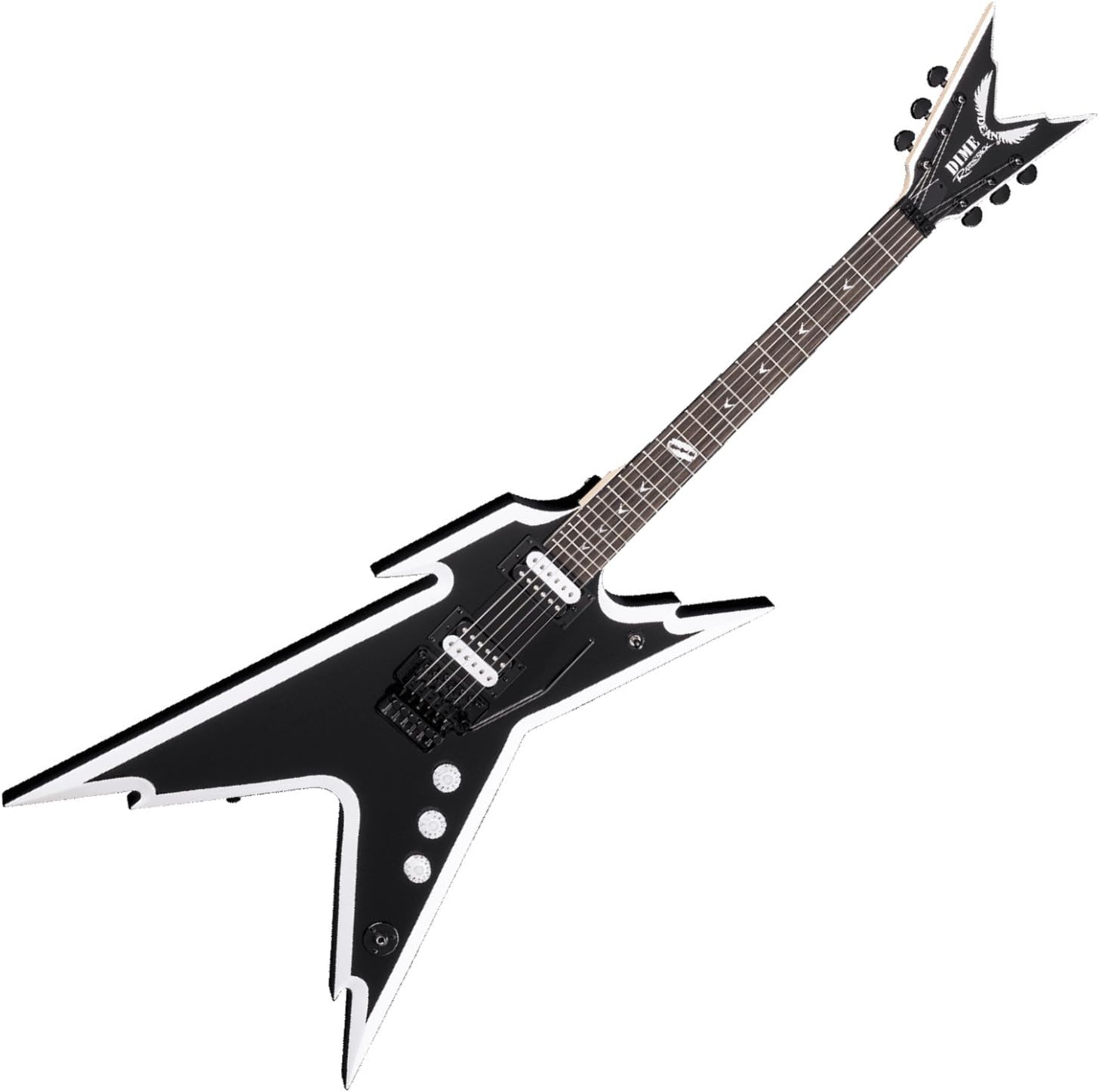 Dean Dimebag Razorback Floyd 6-String Electric Guitar, 22 Frets,"V" Shape Neck, Rosewood Fretboard, Classic Black with White Bevels