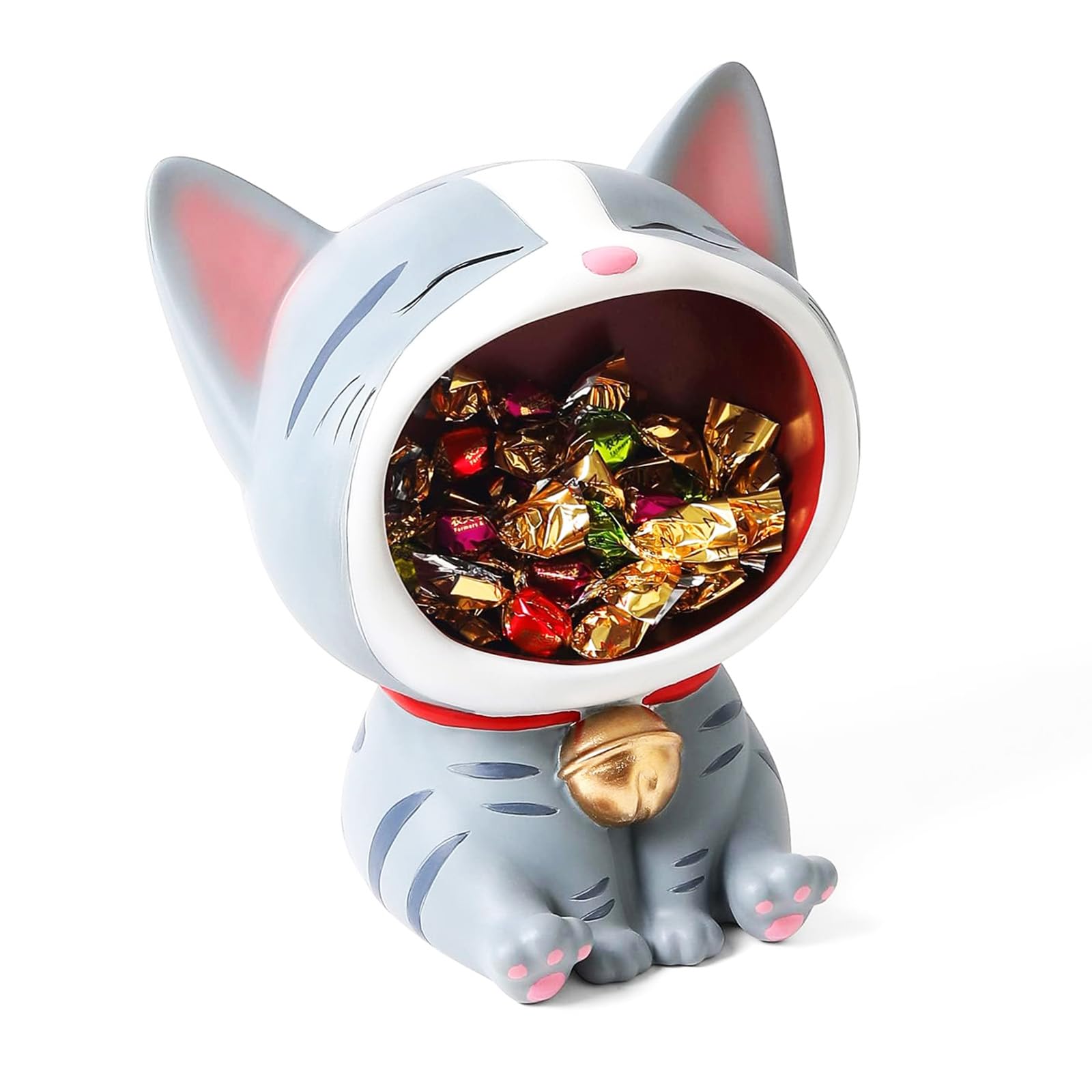 YXCQHZM Cute Cat Statue Ornament Storage,Modern Resin Art Sculpture Desktop Storage, Laughing Cat Collectible Figurines Art Home Decoration (C)