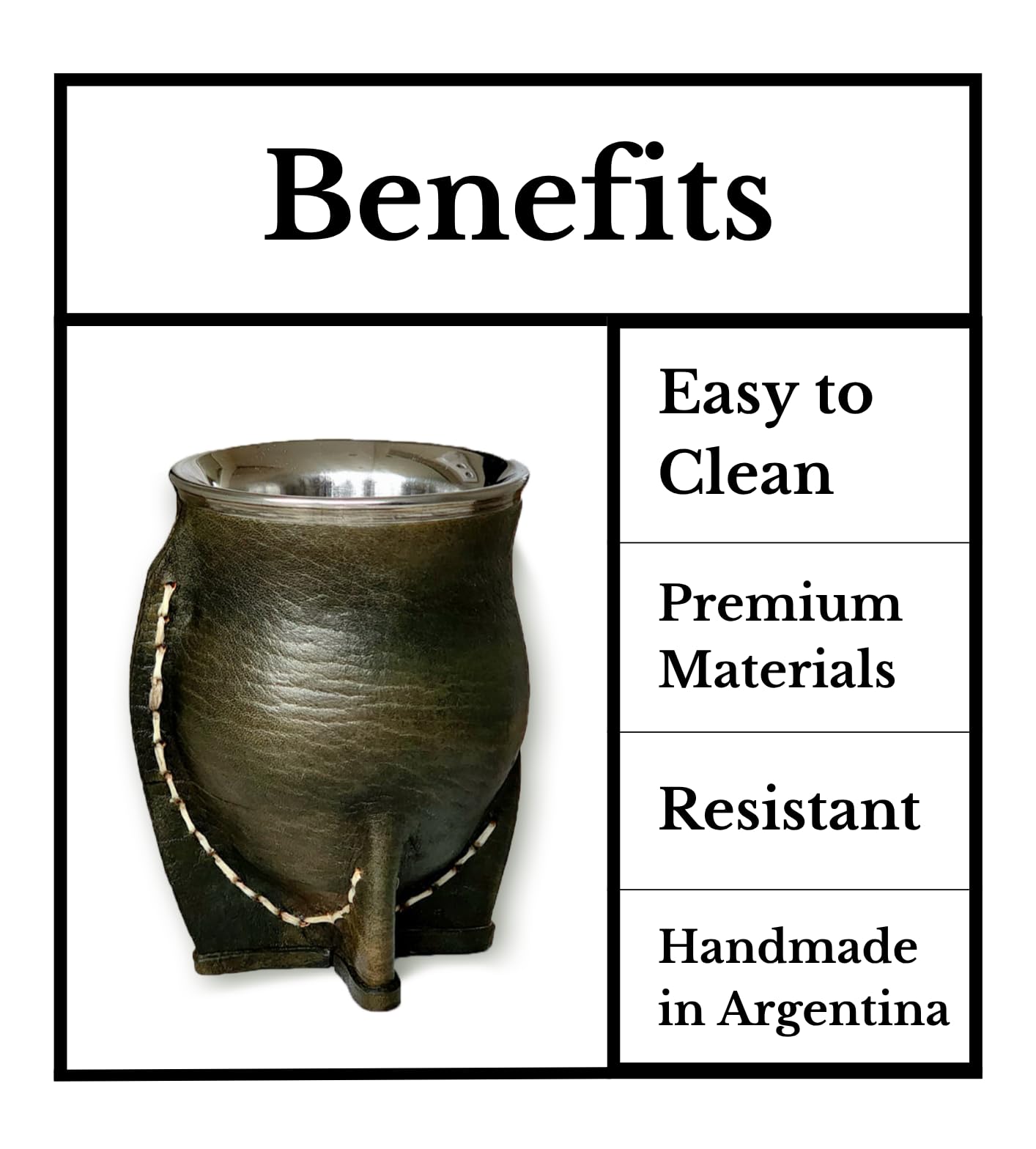 Tazza opaca argentina tradizionale, opaca termica, in acciaio inox, doppia parete, con esterno in pelle verde militare, Yerba Mate Cup, con lampadina