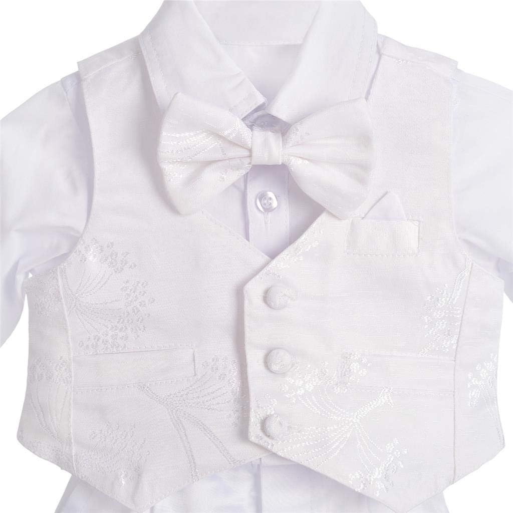 Dressy Daisy Baby Boys White Suit Christening Clothing Baptism Outfits with Bonnet Long Sleeve Floral - Image 4