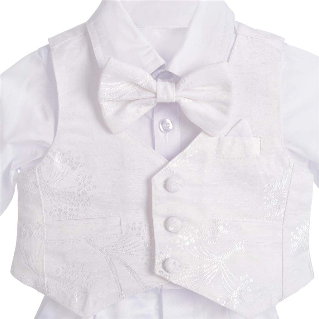 Lito Angels Ropa Traje de Bautizo Blanco para Bebe Niño, con Gorro Capó, Manga Larga, Floral