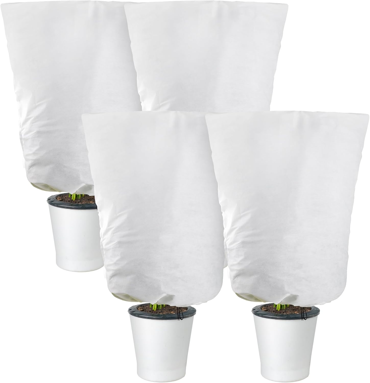 Alpurple 4 Packs Winter Drawstring Plant Covers-23.6 x 31.5 Inch Warm Plant Protection Cover Bags, Frost Cloth Blanket Protecting Fruit Tree Potted Plants from Freezing Animals Eating