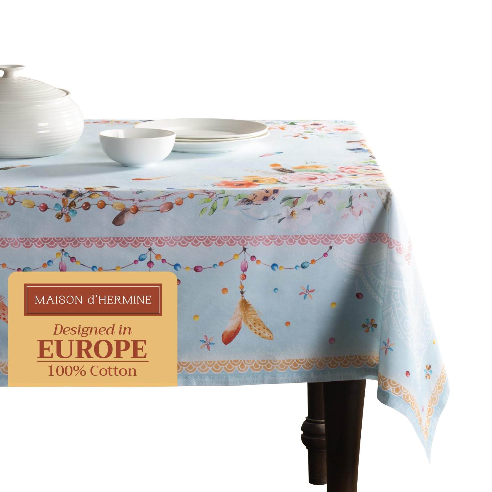 Maison d' Hermine Ibiza - Blue 100% Cotton Tablecloth for Kitchen | Dining | Tabletop | Decoration | Parties | Weddings | Spring/Summer (Rectangle, 160 cm x 220 cm) โ image 1