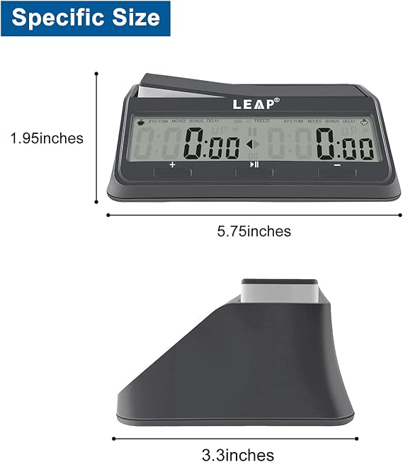 Chess Clock Digital Chess Timer Advanced for Board Game and Chess Timer with 9921 Updated Byo-yomi Bonus & Delay Count Down up Alarm Grey