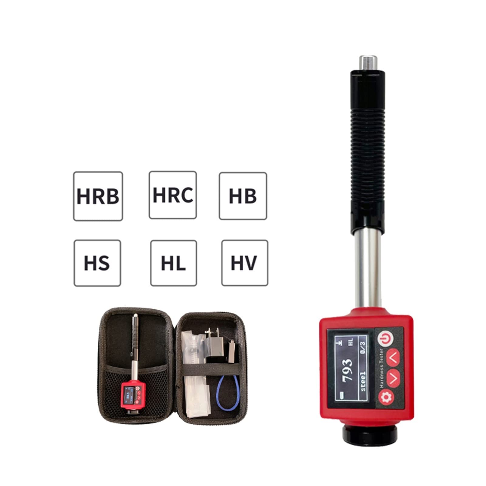 Twardościomierz, 6-in-1 cyfrowy tester twardości metalicznych do zasięgu stali nierdzewnej HRC, HRB, HB, HS, HL, HV Durometr pokazuje skalę wartości ro-ckwell(Meter-No Block)