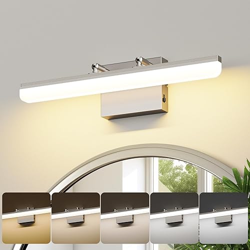 Miniatura 2 de Luz de tocador de níquel cepillado, barra de luz LED regulable de 15.7 pulgadas con 5 CCT, ángulo ajustable, iluminación de pared moderna para baño,