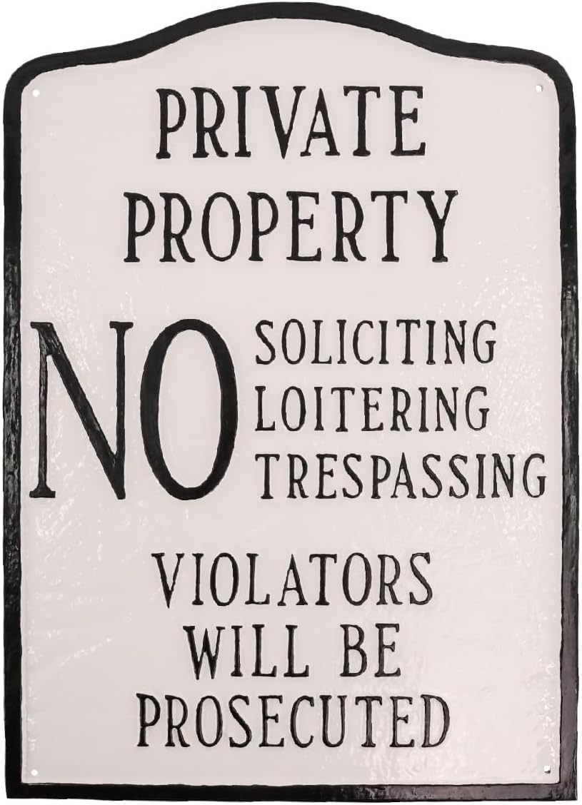 private property no sign large arch statement plaque - white/black wall mount white/black