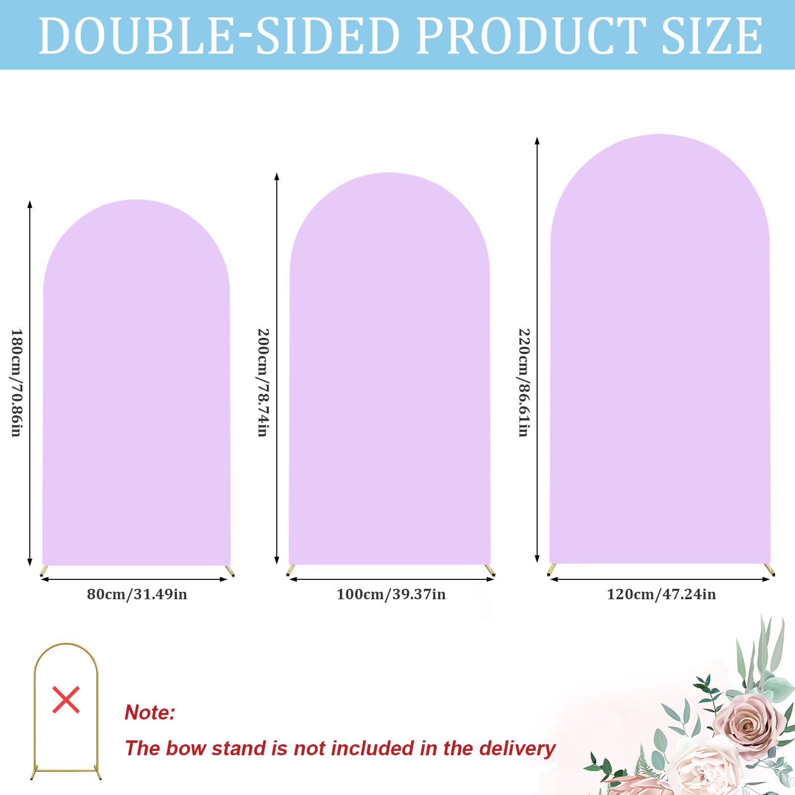 Toile de fond double face avec dessus rond, fond photo pour mariage, anniversaire, cérémonie, fête et banquet (violet, lot de 3)