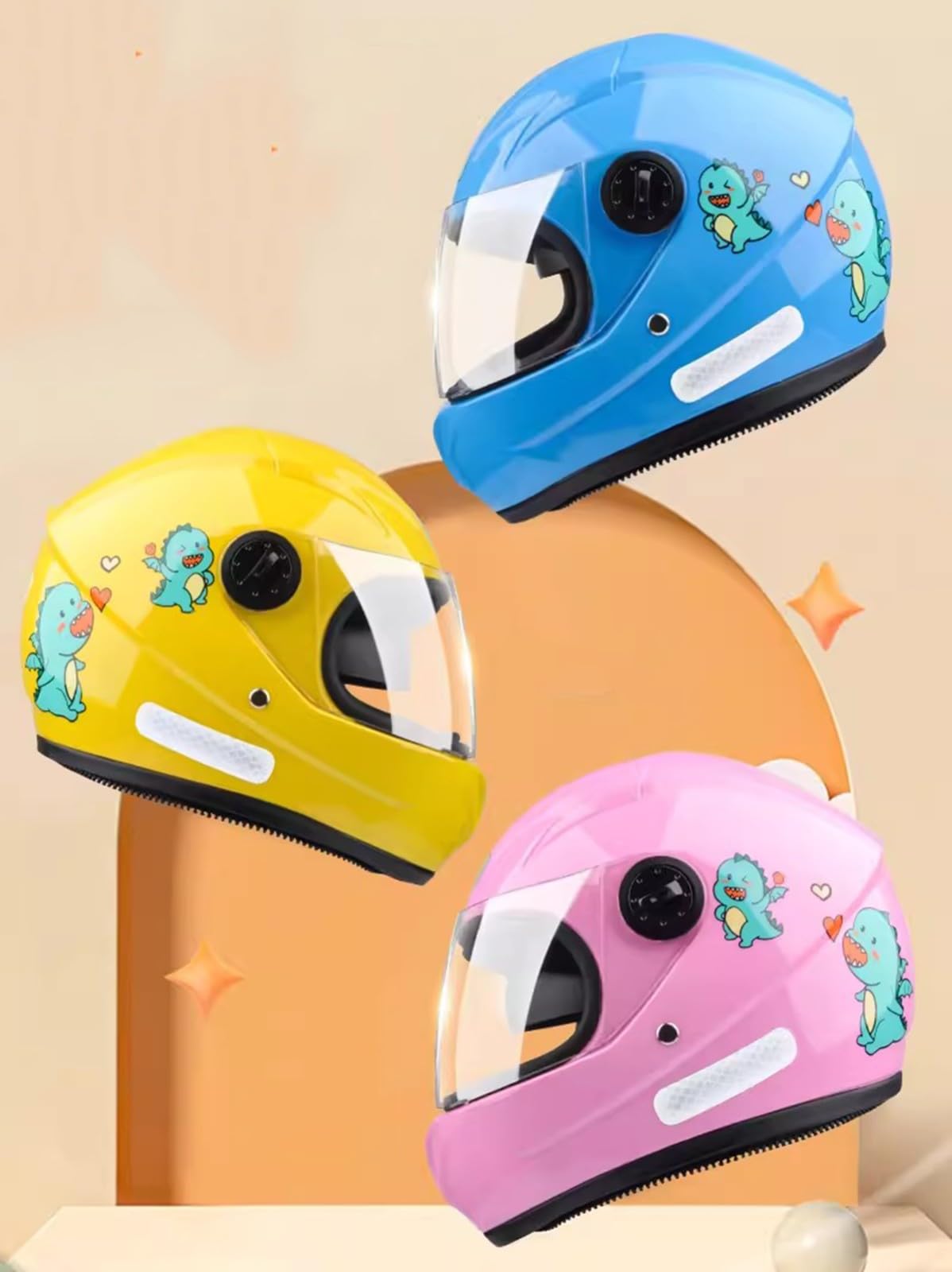 Casco De Motocicleta De Cara Completa para Niños Lindo Ciclomotor para Niños Y Niñas Casco Ligero con Visera Solar para Niños De 3 A 12 Años C,48-53cm