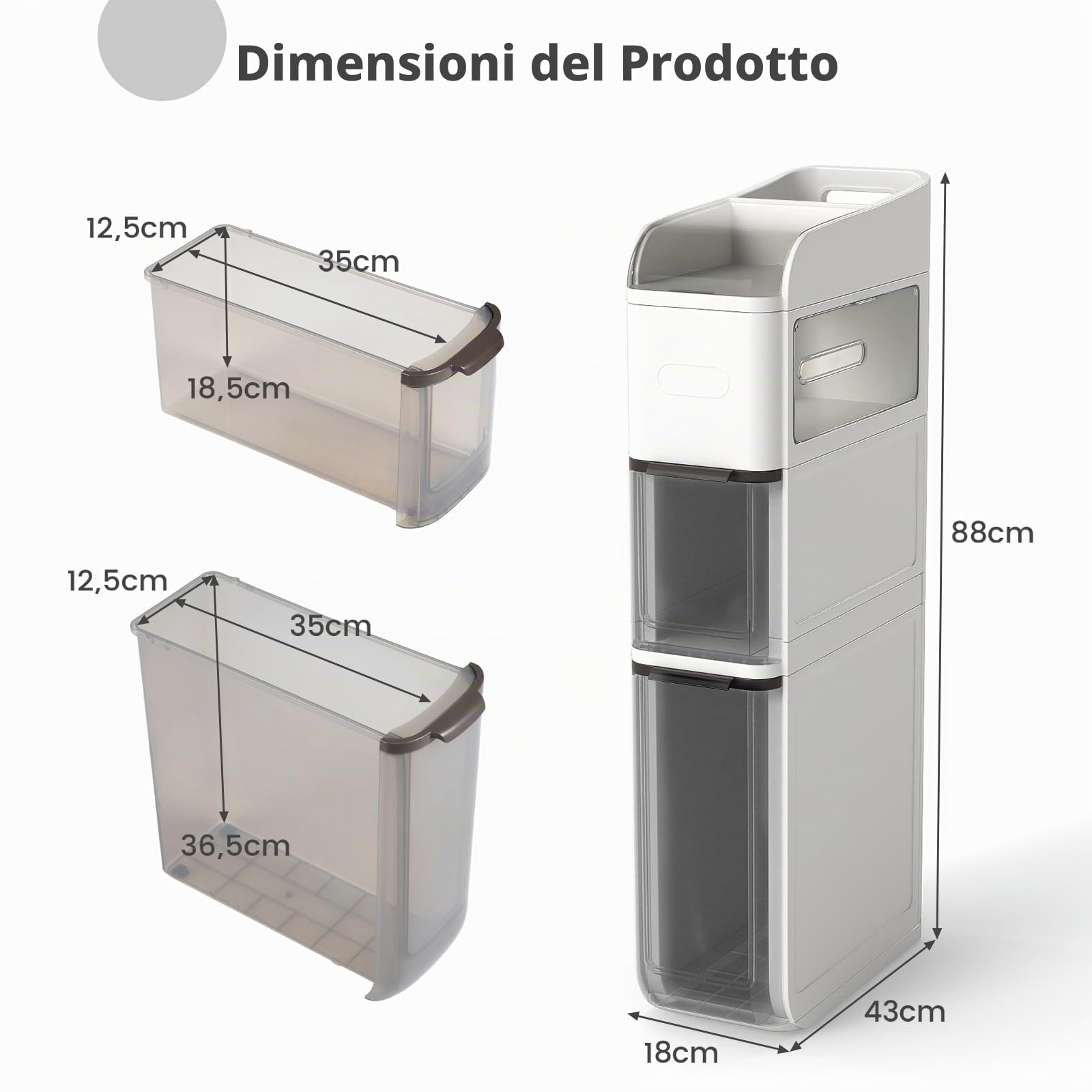 LIFEZEAL Carrellino Bagno Salvaspazio, Stretto, 18x43x88cm, Armadietto, Mobiletto Bagno con Ruote, con 2 Cassetti, Porta Carta Igienica, Piano Portaoggetti, Moderno, Cassettiera in Plastica (bianco)