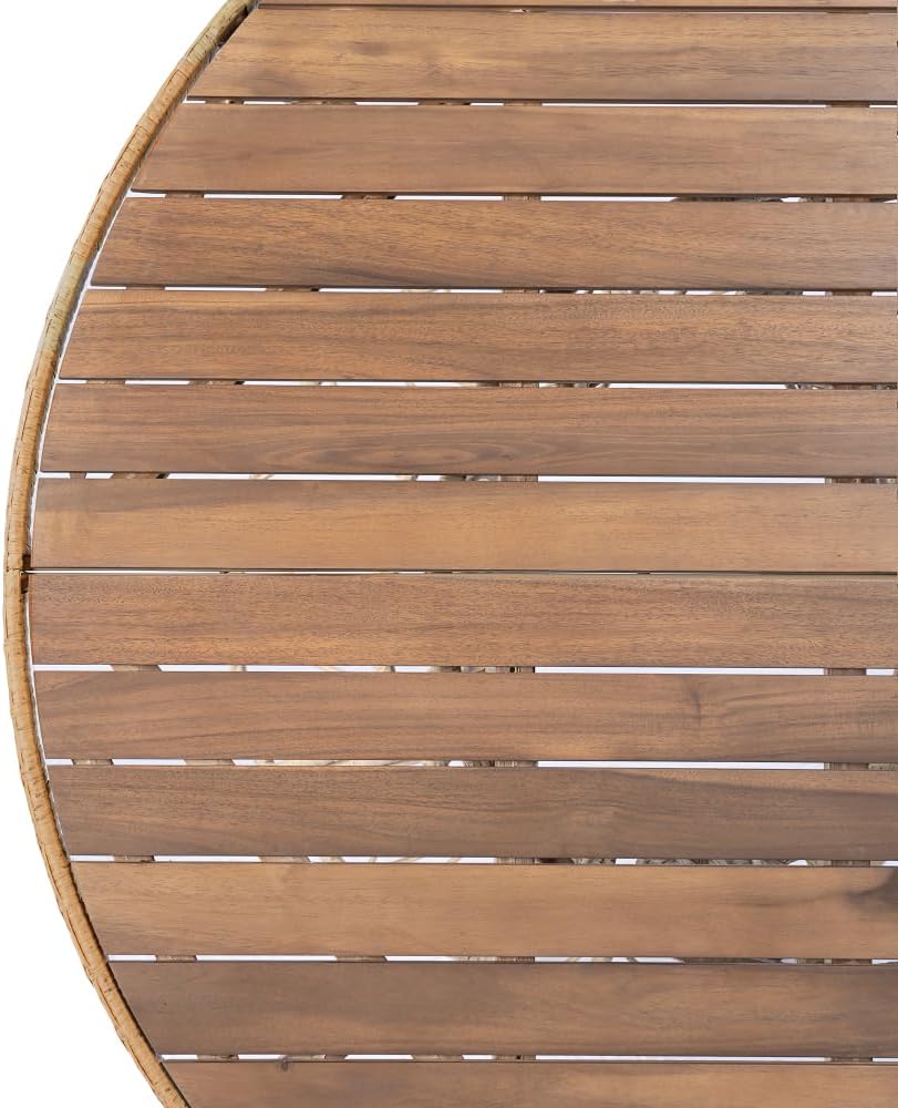 Outdoor Dining Table for 4-6 Person with Round Acacia Wood Top and Wicker Base, Teak Finish Patio Garden Furniture Set Compatible with Matching Chairs