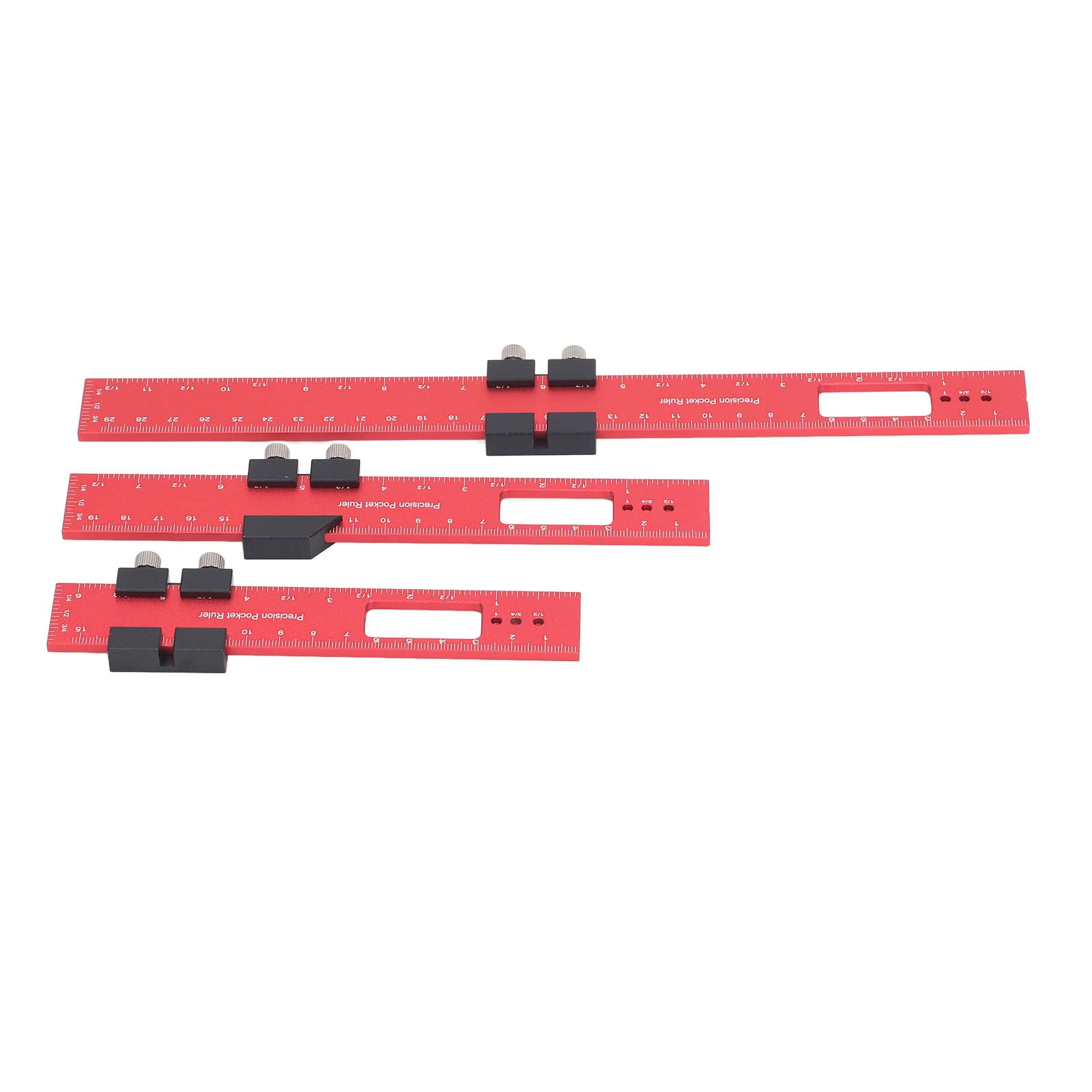 Holzbearbeitung, Positionierung, Messen, Anreißen, Lineal, roter Stopper, Zimmermannsmarkierung, 16, 20, 30 cm
