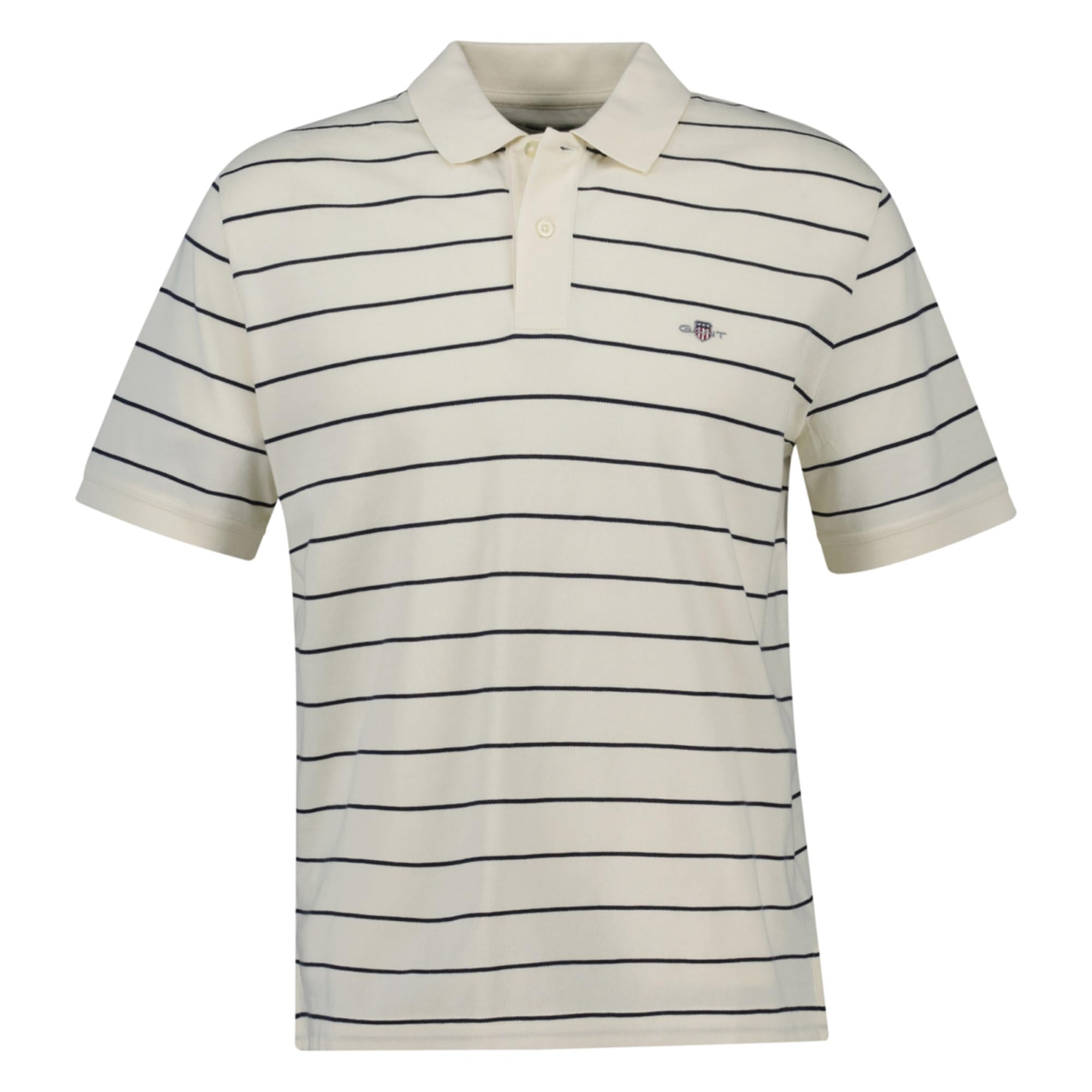 GANT Men's Striped SS Polo Shirt, Cream, L
