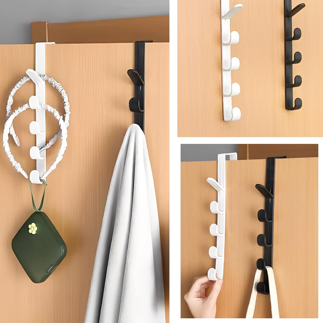 4 Pezzi Ganci Per Porta, Appendi Abiti Da Porta Senza Fori, Crogioni Per Abiti A Sospensione Per Porte, 5 Crogioni, Per Porte, Armadi, Creme, Bagni (Nero, Bianco, 4,5 * 26,5 cm)