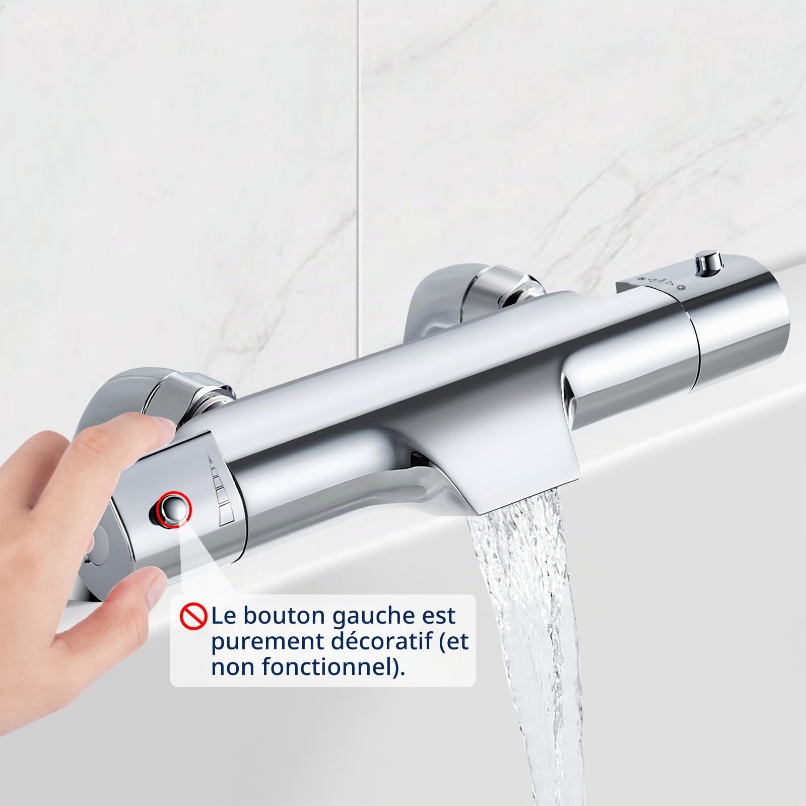 Mitigeur thermostatique pour baignoire/douche avec bec de remplissage cascade, sécurité à 38 ℃ anti-brûlure, robinet mitigeur thermostatique en laiton massif, chromé, 180 mm