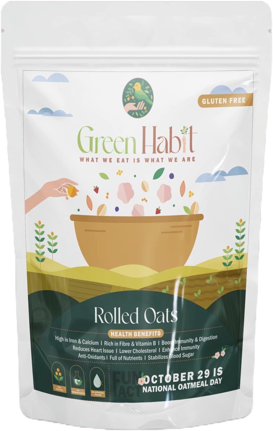 Greenhabit Gluten free rolled oats 5 kg 100% Wholegrain | Gluten Free Oats | High Fibre Breakfast Essentials|old fashioned rolled oats