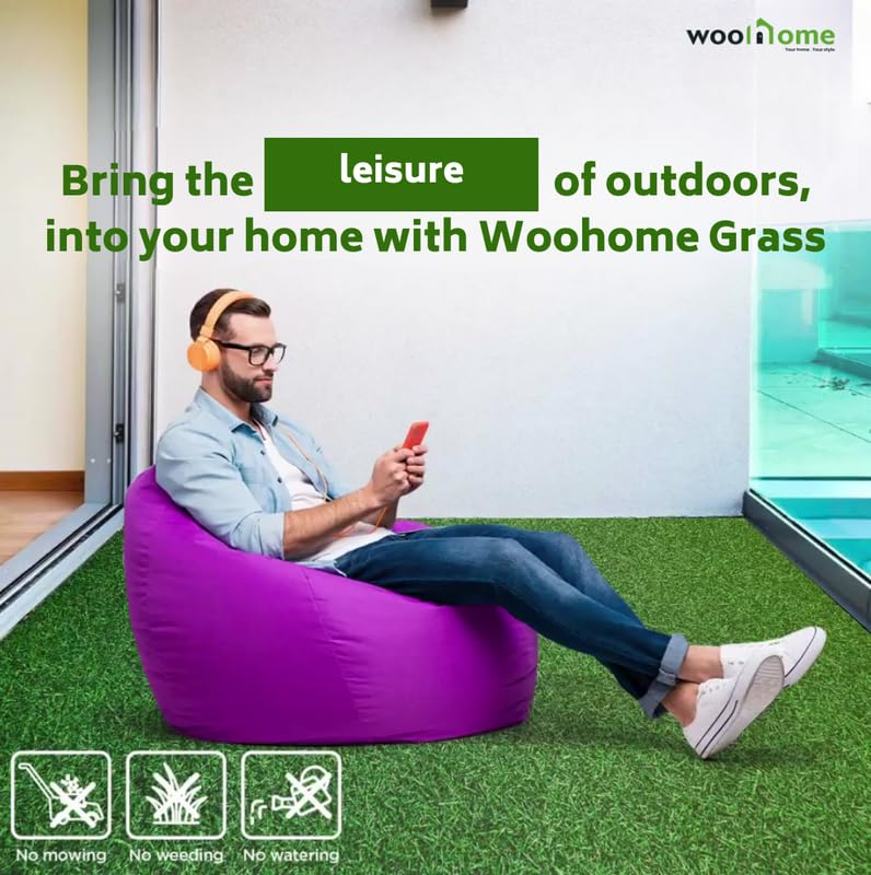 Image of Woohome 35mm Artificial Grass Mat for Balcony | Green Grass Carpet for Balcony | All-Weather Home and Office Edition (Size - 4X3 Ft | Green grsaa Capet for Balcony)