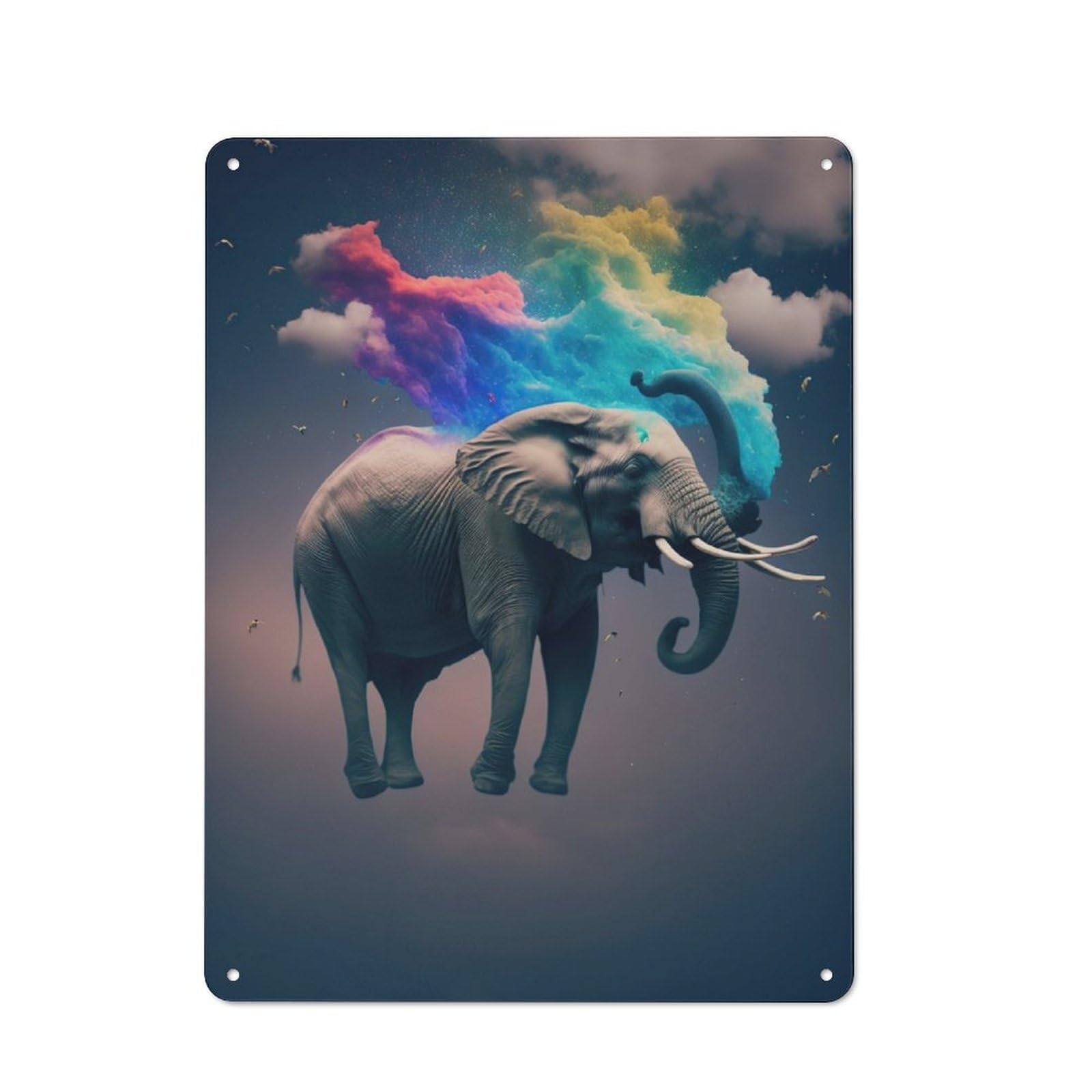 Junmoney Elephants Flying Tin Wall Plaque 40X30cm With For Guest Room Or Hallway, For Home Office, Studio And Craft Room Walls