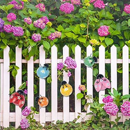 Yeahome Cute Ladybugs Outdoor Wall Decor, 3D Metal Wall Art Spring Decor, Rustic Wall Sculptures & Statues For Farmhouse, Porch, Patio, Lawn, Fence, Backyard Decorations Set Of 6 #TOP2