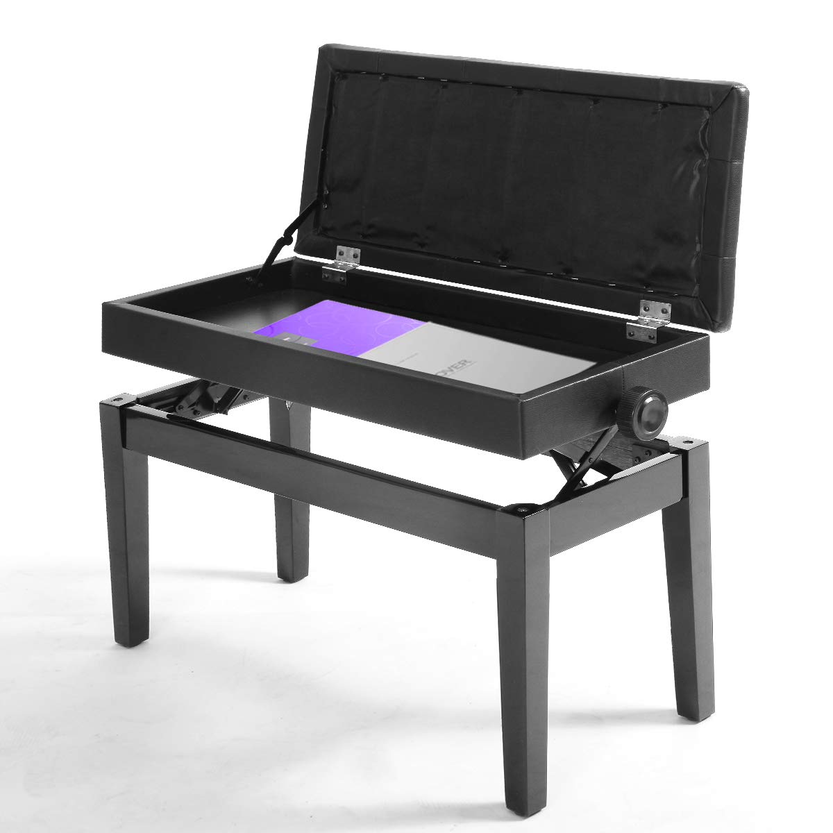 DREAMADE Klavierhocker Höhenverstellbar, Piano Hocker Keyboardbank Klavierstuhl mit Stauraum, Schminkhocker Klaviersitz aus Stahl, Sitzhocker Sitzbank Pianobank für 2 Personen, Schwarz